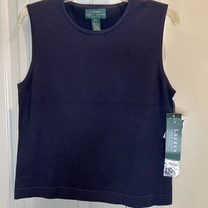 NWT Ralph Lauren Petite Navy Silk Knit Top PL